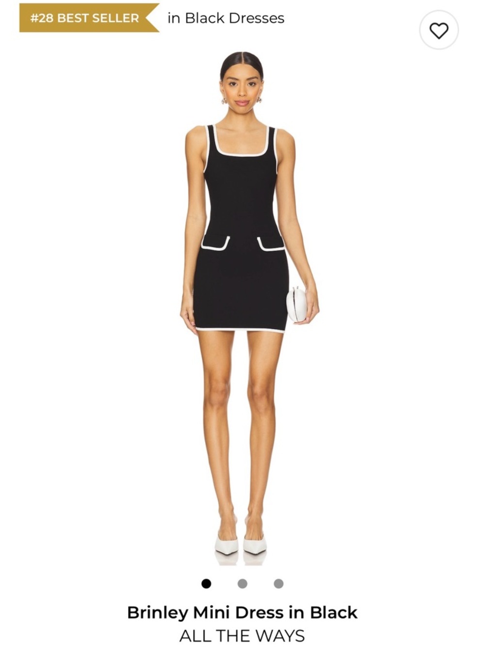 NWT *** Black Mini Dress with White Trim - Classic Scoop Neck